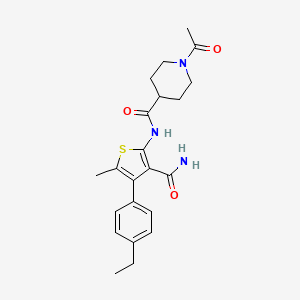 molecular formula C22H27N3O3S B5463522 1-acetyl-N-[3-(aminocarbonyl)-4-(4-ethylphenyl)-5-methyl-2-thienyl]-4-piperidinecarboxamide 