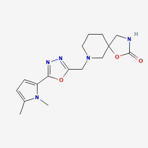 molecular formula C16H21N5O3 B5463685 7-{[5-(1,5-dimethyl-1H-pyrrol-2-yl)-1,3,4-oxadiazol-2-yl]methyl}-1-oxa-3,7-diazaspiro[4.5]decan-2-one 