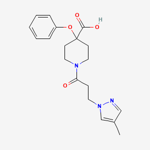 molecular formula C19H23N3O4 B5463807 1-[3-(4-methyl-1H-pyrazol-1-yl)propanoyl]-4-phenoxypiperidine-4-carboxylic acid 