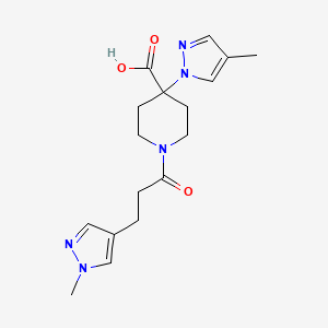 molecular formula C17H23N5O3 B5463837 4-(4-methyl-1H-pyrazol-1-yl)-1-[3-(1-methyl-1H-pyrazol-4-yl)propanoyl]piperidine-4-carboxylic acid 