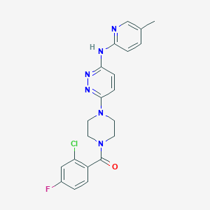 molecular formula C21H20ClFN6O B5463933 6-[4-(2-chloro-4-fluorobenzoyl)-1-piperazinyl]-N-(5-methyl-2-pyridinyl)-3-pyridazinamine 
