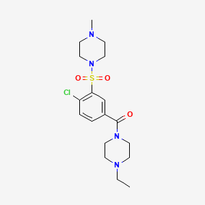 molecular formula C18H27ClN4O3S B5464025 1-({2-chloro-5-[(4-ethyl-1-piperazinyl)carbonyl]phenyl}sulfonyl)-4-methylpiperazine 