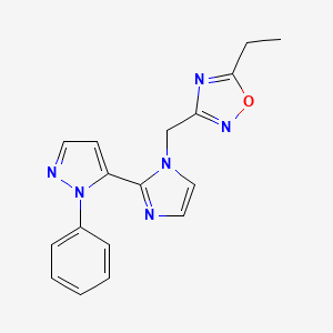 molecular formula C17H16N6O B5464062 5-ethyl-3-{[2-(1-phenyl-1H-pyrazol-5-yl)-1H-imidazol-1-yl]methyl}-1,2,4-oxadiazole 