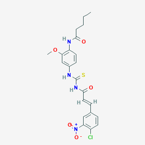 molecular formula C22H23ClN4O5S B5464329 3-(4-chloro-3-nitrophenyl)-N-({[3-methoxy-4-(pentanoylamino)phenyl]amino}carbonothioyl)acrylamide 