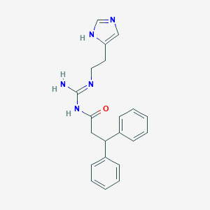 molecular formula C21H23N5O B546456 N-[N'-[2-(1H-imidazol-5-yl)ethyl]carbamimidoyl]-3,3-diphenylpropanamide 