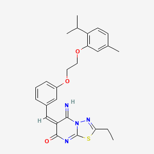 molecular formula C26H28N4O3S B5465748 (6E)-2-ethyl-5-imino-6-[[3-[2-(5-methyl-2-propan-2-ylphenoxy)ethoxy]phenyl]methylidene]-[1,3,4]thiadiazolo[3,2-a]pyrimidin-7-one 