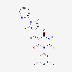 (5E)-1-(3,5-dimethylphenyl)-5-{[2,5-dimethyl-1-(pyridin-2-yl)-1H-pyrrol-3-yl]methylidene}-2-thioxodihydropyrimidine-4,6(1H,5H)-dione