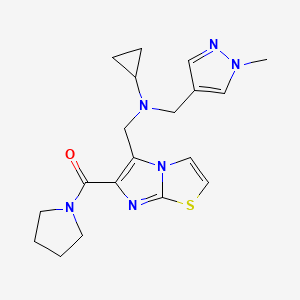 molecular formula C19H24N6OS B5466015 N-[(1-methyl-1H-pyrazol-4-yl)methyl]-N-{[6-(pyrrolidin-1-ylcarbonyl)imidazo[2,1-b][1,3]thiazol-5-yl]methyl}cyclopropanamine 