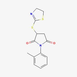 molecular formula C14H14N2O2S2 B5466050 3-(4,5-dihydro-1,3-thiazol-2-ylthio)-1-(2-methylphenyl)-2,5-pyrrolidinedione 