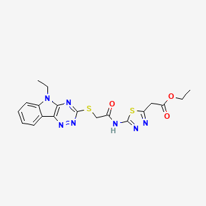 molecular formula C19H19N7O3S2 B5466165 ethyl [5-({[(5-ethyl-5H-[1,2,4]triazino[5,6-b]indol-3-yl)thio]acetyl}amino)-1,3,4-thiadiazol-2-yl]acetate 