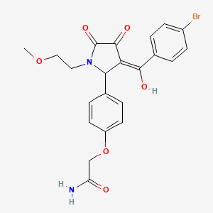 molecular formula C22H21BrN2O6 B5466245 2-[4-[(3E)-3-[(4-bromophenyl)-hydroxymethylidene]-1-(2-methoxyethyl)-4,5-dioxopyrrolidin-2-yl]phenoxy]acetamide 