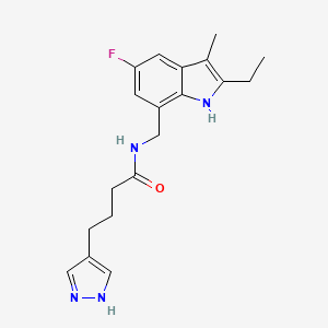 molecular formula C19H23FN4O B5466365 N-[(2-ethyl-5-fluoro-3-methyl-1H-indol-7-yl)methyl]-4-(1H-pyrazol-4-yl)butanamide 