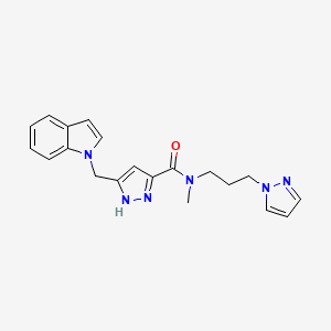 molecular formula C20H22N6O B5466597 5-(1H-indol-1-ylmethyl)-N-methyl-N-[3-(1H-pyrazol-1-yl)propyl]-1H-pyrazole-3-carboxamide 