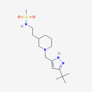 molecular formula C16H30N4O2S B5466826 N-(2-{1-[(5-tert-butyl-1H-pyrazol-3-yl)methyl]piperidin-3-yl}ethyl)methanesulfonamide 