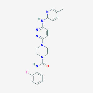 molecular formula C21H22FN7O B5466909 N-(2-fluorophenyl)-4-{6-[(5-methyl-2-pyridinyl)amino]-3-pyridazinyl}-1-piperazinecarboxamide 