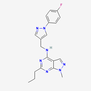 molecular formula C19H20FN7 B5467043 N-{[1-(4-fluorophenyl)-1H-pyrazol-4-yl]methyl}-1-methyl-6-propyl-1H-pyrazolo[3,4-d]pyrimidin-4-amine 