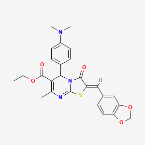 molecular formula C26H25N3O5S B5467998 ETHYL (2Z)-2-[(2H-1,3-BENZODIOXOL-5-YL)METHYLIDENE]-5-[4-(DIMETHYLAMINO)PHENYL]-7-METHYL-3-OXO-2H,3H,5H-[1,3]THIAZOLO[3,2-A]PYRIMIDINE-6-CARBOXYLATE 