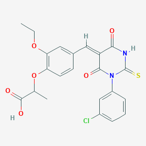 2-(4-{[1-(3-chlorophenyl)-4,6-dioxo-2-thioxotetrahydro-5(2H)-pyrimidinylidene]methyl}-2-ethoxyphenoxy)propanoic acid