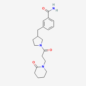 molecular formula C20H27N3O3 B5468273 3-({1-[3-(2-oxopiperidin-1-yl)propanoyl]pyrrolidin-3-yl}methyl)benzamide 