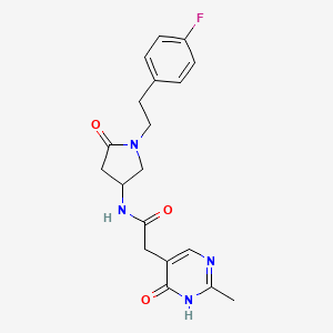 molecular formula C19H21FN4O3 B5468581 N-{1-[2-(4-fluorophenyl)ethyl]-5-oxopyrrolidin-3-yl}-2-(2-methyl-6-oxo-1,6-dihydropyrimidin-5-yl)acetamide 