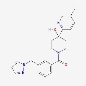 molecular formula C22H24N4O2 B5469069 4-(5-methylpyridin-2-yl)-1-[3-(1H-pyrazol-1-ylmethyl)benzoyl]piperidin-4-ol 