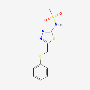 molecular formula C10H11N3O2S3 B5469147 N-{5-[(phenylsulfanyl)methyl]-1,3,4-thiadiazol-2-yl}methanesulfonamide 