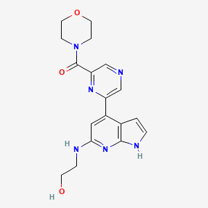 molecular formula C18H20N6O3 B5469486 2-({4-[6-(morpholin-4-ylcarbonyl)pyrazin-2-yl]-1H-pyrrolo[2,3-b]pyridin-6-yl}amino)ethanol 