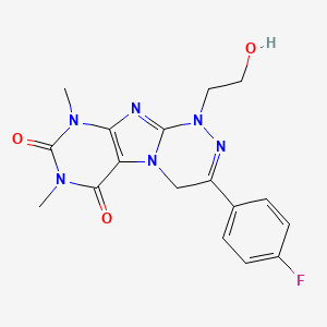 molecular formula C17H17FN6O3 B5469583 3-(4-FLUOROPHENYL)-1-(2-HYDROXYETHYL)-7,9-DIMETHYL-1H,4H,6H,7H,8H,9H-[1,2,4]TRIAZINO[4,3-G]PURINE-6,8-DIONE 