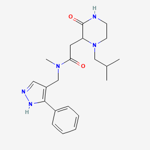 molecular formula C21H29N5O2 B5469878 N-methyl-2-[1-(2-methylpropyl)-3-oxopiperazin-2-yl]-N-[(5-phenyl-1H-pyrazol-4-yl)methyl]acetamide 