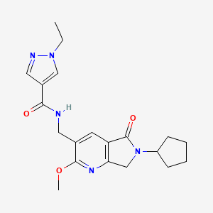 molecular formula C20H25N5O3 B5470056 N-[(6-cyclopentyl-2-methoxy-5-oxo-6,7-dihydro-5H-pyrrolo[3,4-b]pyridin-3-yl)methyl]-1-ethyl-1H-pyrazole-4-carboxamide 