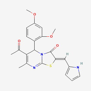 (2Z)-6-acetyl-5-(2,4-dimethoxyphenyl)-7-methyl-2-(1H-pyrrol-2-ylmethylidene)-5H-[1,3]thiazolo[3,2-a]pyrimidin-3-one