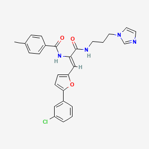 molecular formula C27H25ClN4O3 B5470804 N-[2-[5-(3-chlorophenyl)-2-furyl]-1-({[3-(1H-imidazol-1-yl)propyl]amino}carbonyl)vinyl]-4-methylbenzamide 