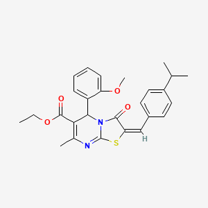 molecular formula C27H28N2O4S B5471130 ethyl (2E)-5-(2-methoxyphenyl)-7-methyl-3-oxo-2-[(4-propan-2-ylphenyl)methylidene]-5H-[1,3]thiazolo[3,2-a]pyrimidine-6-carboxylate 