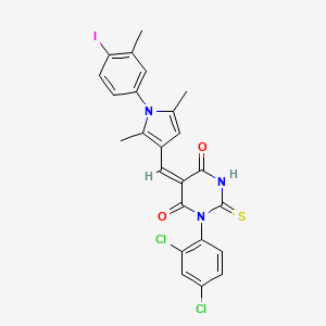 (5E)-1-(2,4-dichlorophenyl)-5-{[1-(4-iodo-3-methylphenyl)-2,5-dimethyl-1H-pyrrol-3-yl]methylidene}-2-thioxodihydropyrimidine-4,6(1H,5H)-dione