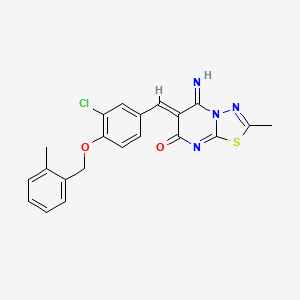 (6Z)-6-[[3-chloro-4-[(2-methylphenyl)methoxy]phenyl]methylidene]-5-imino-2-methyl-[1,3,4]thiadiazolo[3,2-a]pyrimidin-7-one