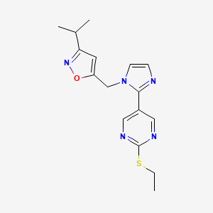 molecular formula C16H19N5OS B5471504 2-(ethylthio)-5-{1-[(3-isopropylisoxazol-5-yl)methyl]-1H-imidazol-2-yl}pyrimidine 