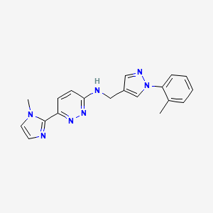 molecular formula C19H19N7 B5471653 6-(1-methyl-1H-imidazol-2-yl)-N-{[1-(2-methylphenyl)-1H-pyrazol-4-yl]methyl}pyridazin-3-amine 