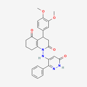 molecular formula C27H26N4O5 B5471660 4-(3,4-DIMETHOXYPHENYL)-1-[(6-OXO-3-PHENYL-1,6-DIHYDRO-4-PYRIDAZINYL)AMINO]-4,6,7,8-TETRAHYDRO-2,5(1H,3H)-QUINOLINEDIONE 