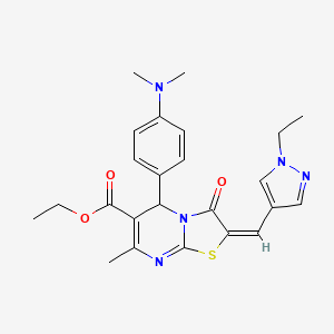 ETHYL 5-[4-(DIMETHYLAMINO)PHENYL]-2-[(E)-1-(1-ETHYL-1H-PYRAZOL-4-YL)METHYLIDENE]-7-METHYL-3-OXO-2,3-DIHYDRO-5H-[1,3]THIAZOLO[3,2-A]PYRIMIDINE-6-CARBOXYLATE