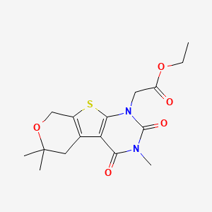 ethyl 2-(4,12,12-trimethyl-3,5-dioxo-11-oxa-8-thia-4,6-diazatricyclo[7.4.0.02,7]trideca-1(9),2(7)-dien-6-yl)acetate