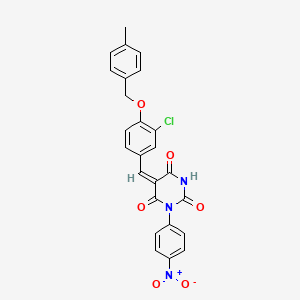 (5E)-5-[[3-chloro-4-[(4-methylphenyl)methoxy]phenyl]methylidene]-1-(4-nitrophenyl)-1,3-diazinane-2,4,6-trione