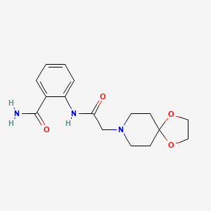 molecular formula C16H21N3O4 B5472299 2-[(1,4-dioxa-8-azaspiro[4.5]dec-8-ylacetyl)amino]benzamide 