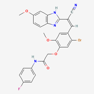 molecular formula C26H20BrFN4O4 B5472601 2-[5-bromo-4-[(Z)-2-cyano-2-(6-methoxy-1H-benzimidazol-2-yl)ethenyl]-2-methoxyphenoxy]-N-(4-fluorophenyl)acetamide 