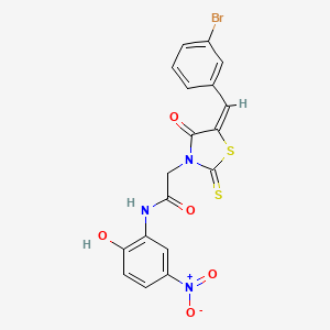 molecular formula C18H12BrN3O5S2 B5472628 2-[(5E)-5-[(3-bromophenyl)methylidene]-4-oxo-2-sulfanylidene-1,3-thiazolidin-3-yl]-N-(2-hydroxy-5-nitrophenyl)acetamide 