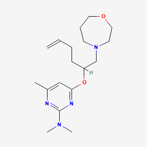 molecular formula C18H30N4O2 B5472737 N,N,4-trimethyl-6-{[(2S,5R)-5-(1,4-oxazepan-4-ylmethyl)tetrahydrofuran-2-yl]methyl}pyrimidin-2-amine 