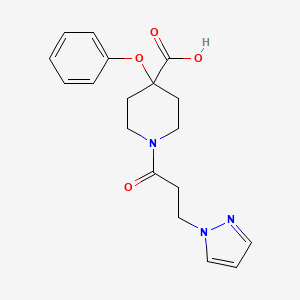 molecular formula C18H21N3O4 B5472832 4-phenoxy-1-[3-(1H-pyrazol-1-yl)propanoyl]piperidine-4-carboxylic acid 