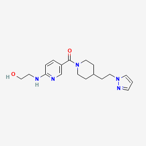 molecular formula C18H25N5O2 B5472880 2-{[5-({4-[2-(1H-pyrazol-1-yl)ethyl]piperidin-1-yl}carbonyl)pyridin-2-yl]amino}ethanol 