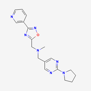 molecular formula C18H21N7O B5473091 N-methyl-1-[3-(3-pyridinyl)-1,2,4-oxadiazol-5-yl]-N-{[2-(1-pyrrolidinyl)-5-pyrimidinyl]methyl}methanamine 