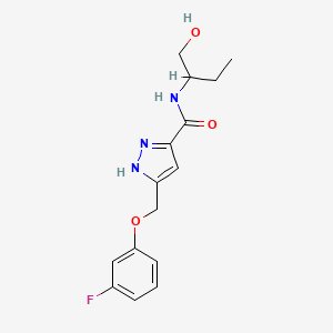 molecular formula C15H18FN3O3 B5473195 5-[(3-fluorophenoxy)methyl]-N-[1-(hydroxymethyl)propyl]-1H-pyrazole-3-carboxamide 