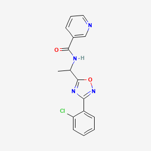 molecular formula C16H13ClN4O2 B5473309 N-{1-[3-(2-chlorophenyl)-1,2,4-oxadiazol-5-yl]ethyl}nicotinamide 